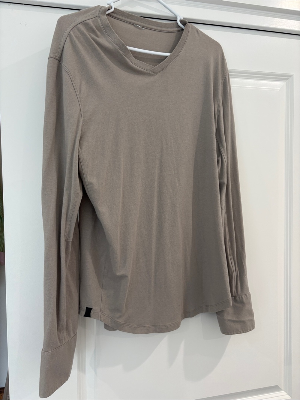 Light Taupe Long Sleeve V‑Neck Shirt